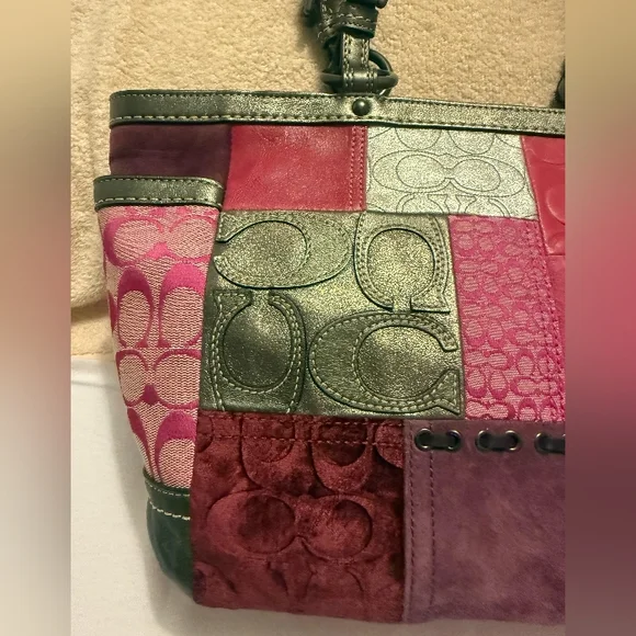 Coach Patchwork Tote in Pink, Magenta & Silver - Picture 3 of 13